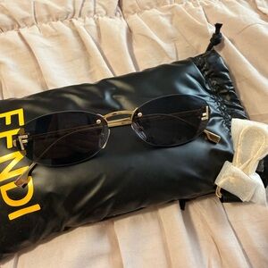Fendi Gold and Black Oval Sunglasses
